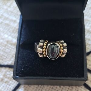 LAGOS Elegant  STERLING Silver and 18k Gold Hematite Ring .